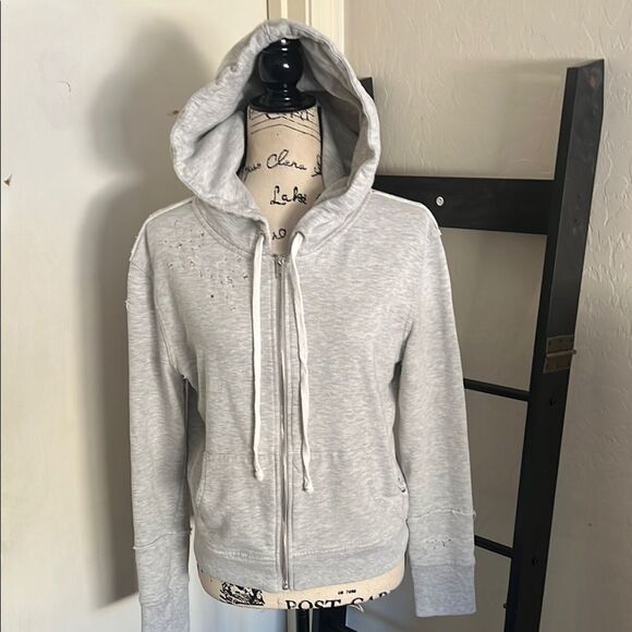 Free People Tops - Free People Distressed Rips Holes Cropped Zipper Gray Women's Hoodie Sweatshirt